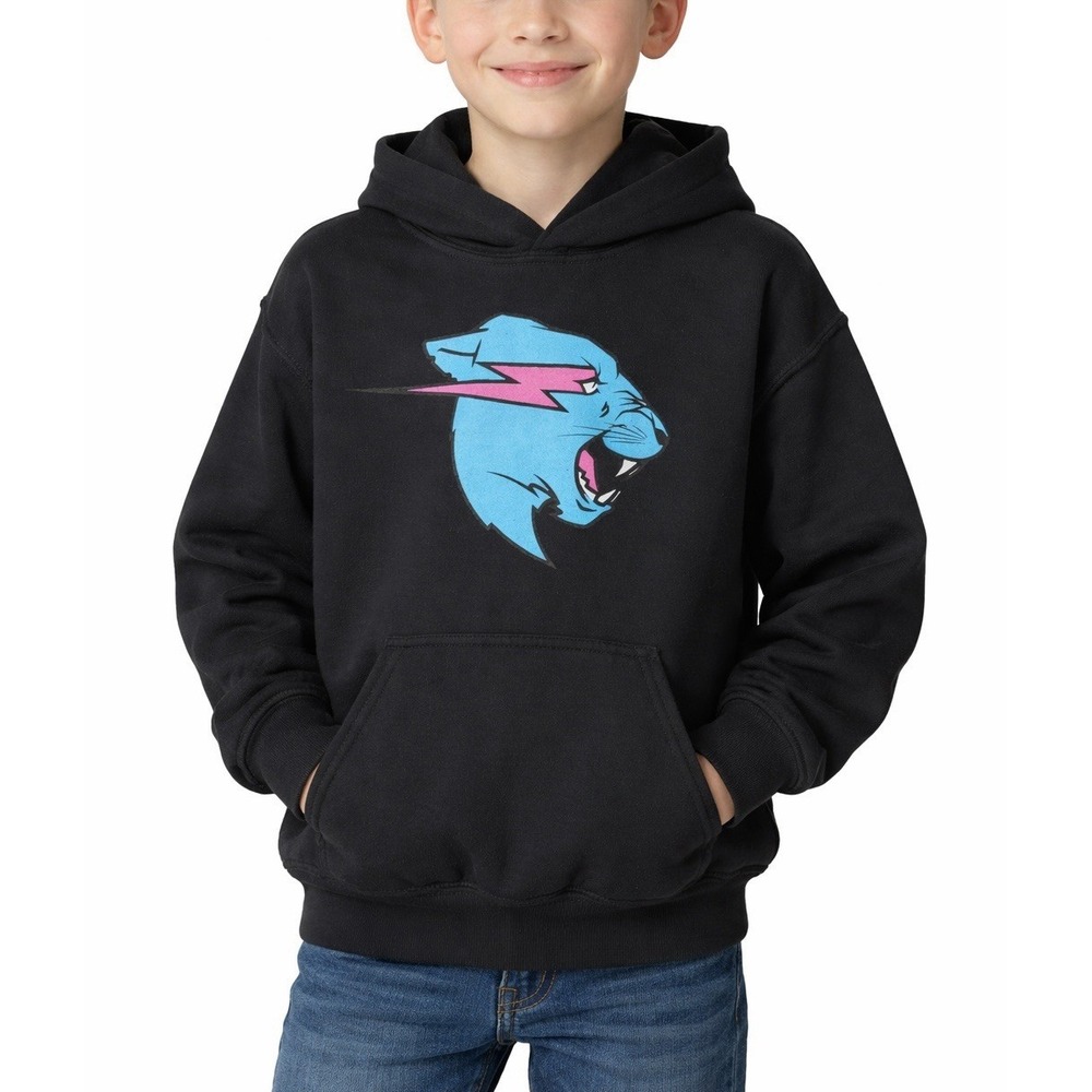 MrBeast Boys Black Hoodie Panther Logo Graphic Youth Size 8